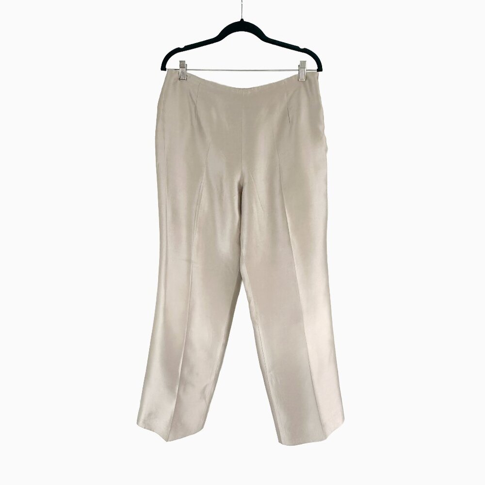 Vintage Talbots Pure Silk Champagne Pants 14P Side Zip Y2K 90s Luxury Old Money